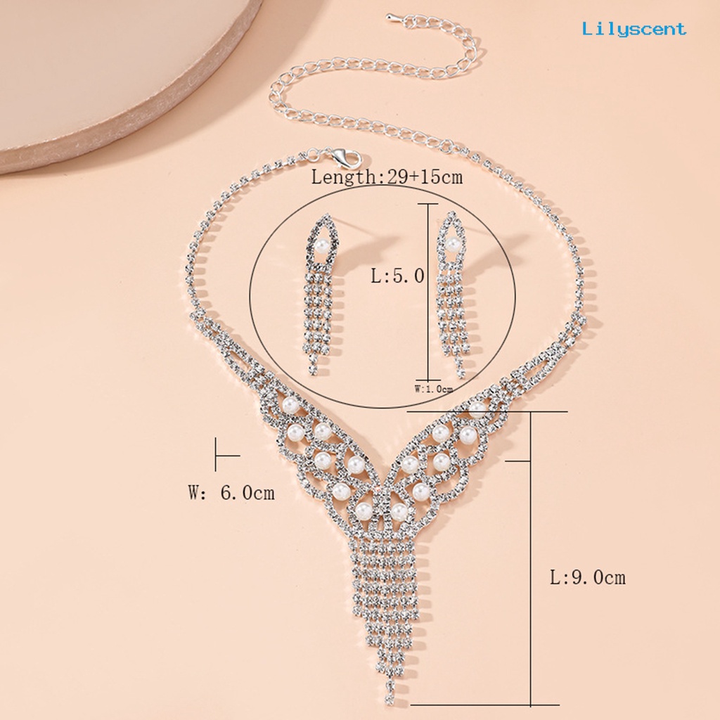 [LS]1 Set Kalung Anting Set Berlebihan Bersinar Panjang Rumbai Geometris Mutiara Imitasi Berdandan Hypoallergenic Menjuntai Anting Liontin Kalung Set Perjamuan Aksesori