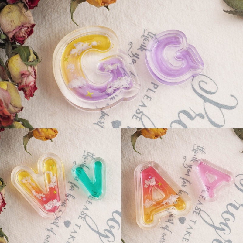 Siy Resin Shaker Cetakan Alfabet Cetakan Kristal Gantungan Kunci Anting Liontin Cetakan DIY Alat