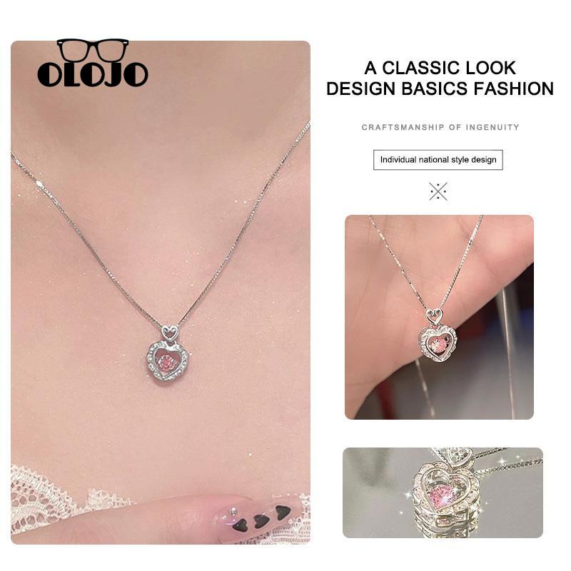 [Olojogrosirlove Kalung Desain Rantai Klavikula Smart Pink Berlian Gadis Serbaguna Hadiah Hari Valentine