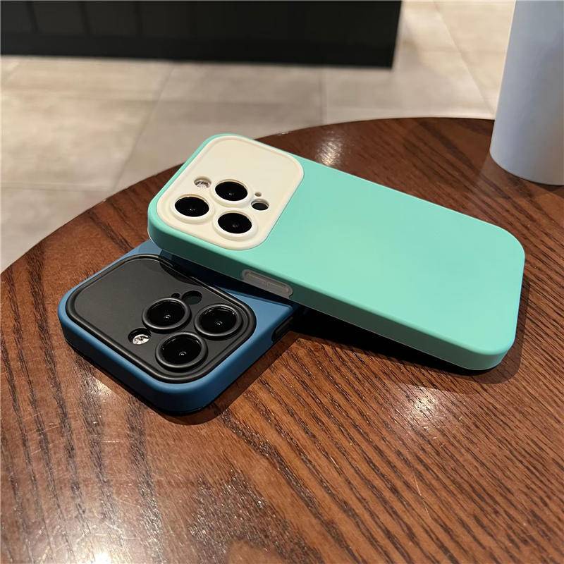 IPHONE Casing Ponsel Jendela Besar Warna Kontras Untuk iPhone14 13 12 Pro Max14 Plus Perlindungan Kamera Skin Feel Silikon Shockproof Cover Untuk iPhone14 Plus