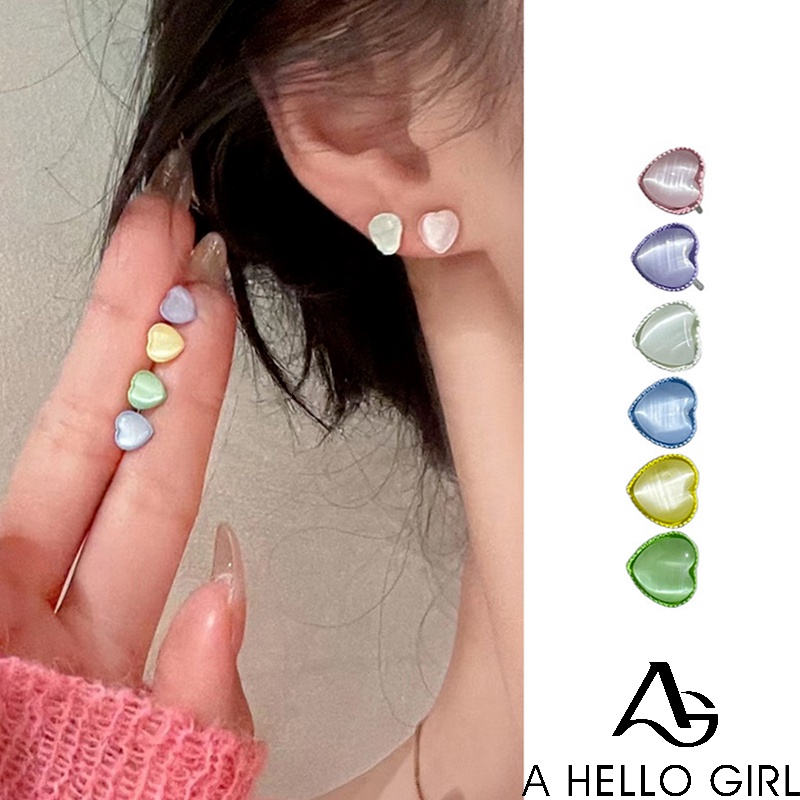 Ahellogirl Warna Cinta Opal Anting Set Wanita Musim Panas Cahaya Mewah Niche Desain High-end Anting-Anting Temperamen Anting Serbaguna