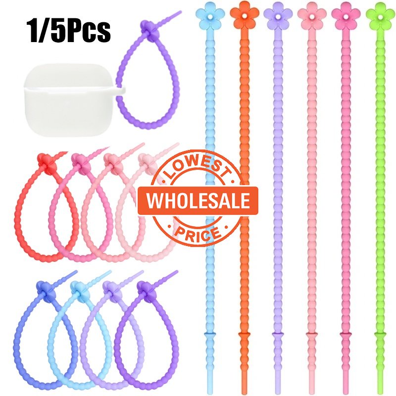 [Harga Grosir] 1/5pcs Bunga Warna-Warni Silikon Kabel Ties Reusable Self-Locking Wire Strap Earphone Cord Data Line Winder Klip Pengikat Multifungsi Rumah Kantor Gadget