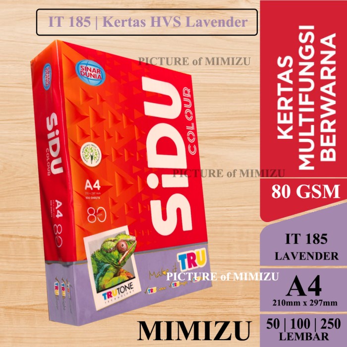 

SIDU Kertas HVS Warna A4 80 Gsm IT 185 LAVENDER (Ungu Muda)