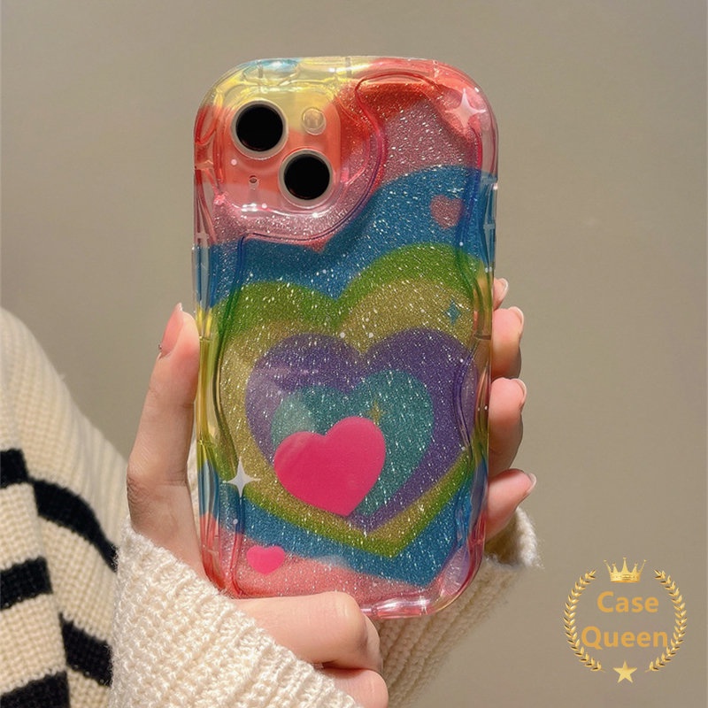 Rainbow Love Heart Simple Hitam Putih Motif Leopard Ekspresi Lucu Case Untuk Samsung A12 A24 A52 A04s A30s A13 A32 M12 A52s A50s A14 A13 A50 Leopard 3D Penutup Tepi Bergelombang Lengkung