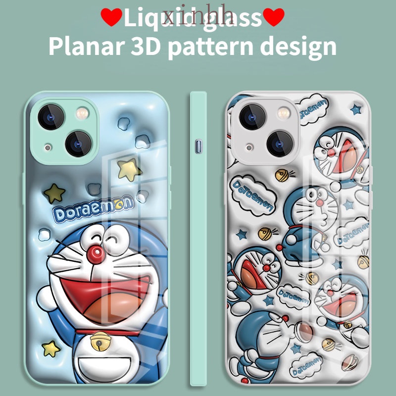 IPHONE Casing Hard Kaca 3D Datar Doraemon A Dream Cocok Untuk Iphone14 13 12 11 Pro Max Cat Metalik Kartun Anime Printing Casing Pelindung