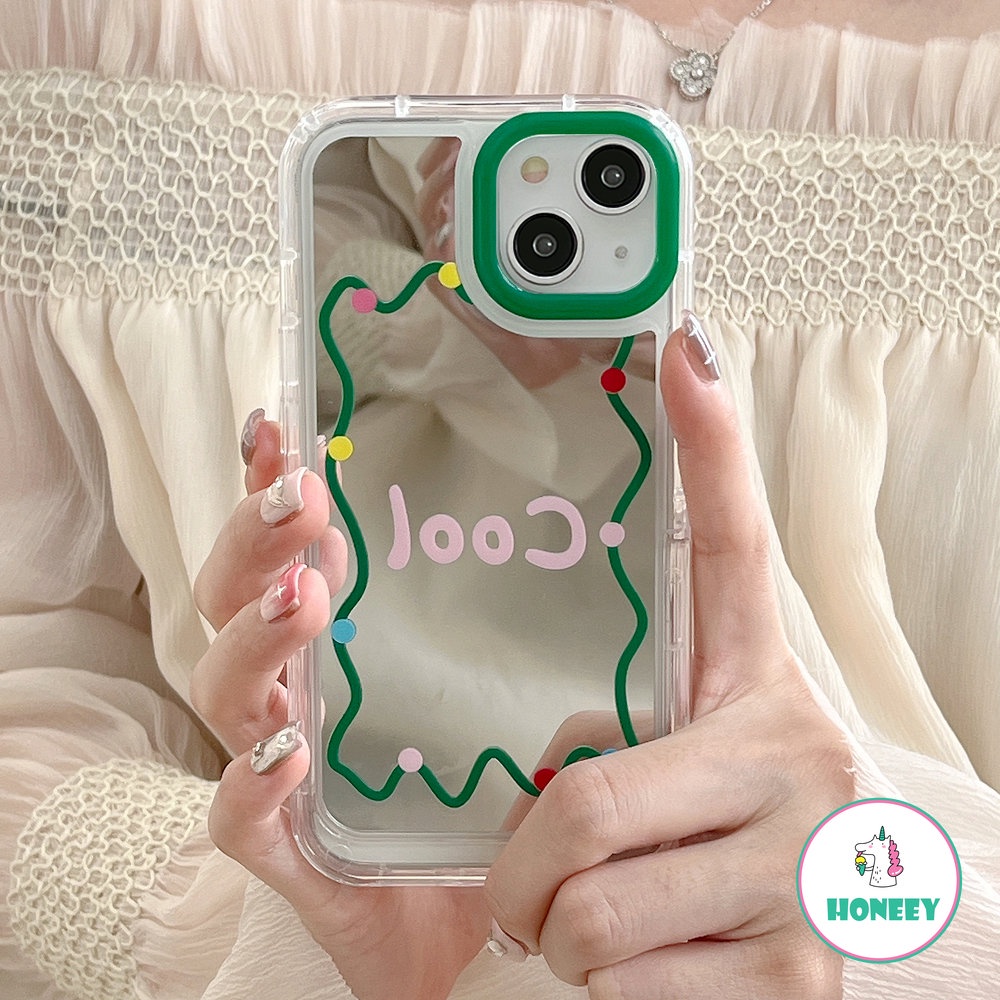 Kaca Rias Invisible Stand Phone Case Untuk iPhone 14 Pro 13 12 Pro Max Case iPhone 11 Pro Max Lensa Hijau Warna-Warni Polkadot Penutup Belakang