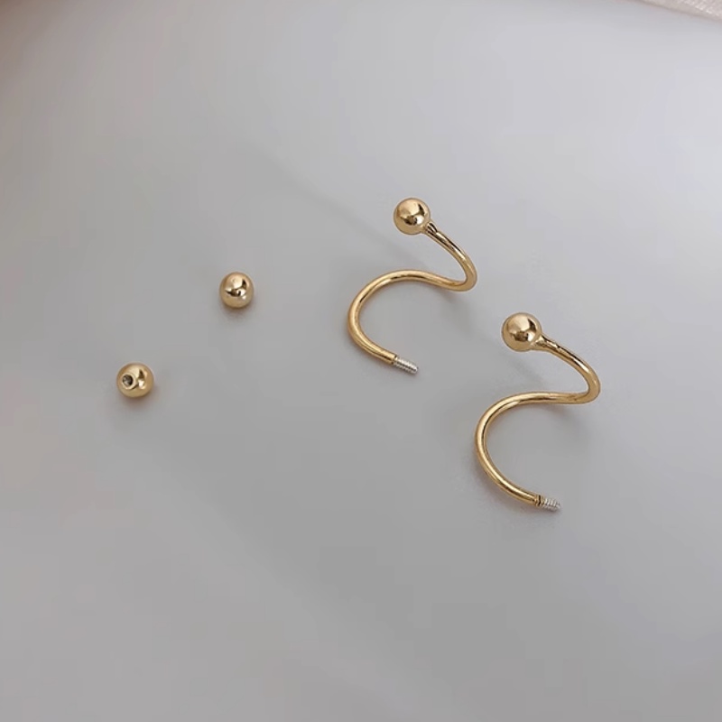 Papaozhu Anting Tusuk Spiral Stainless Steel Minimalis Untuk Wanita Pria Perak Emas Hitam Bola Kecil Memutar Anting Mulut Hidung Cincin Keren Perhiasan Fashion