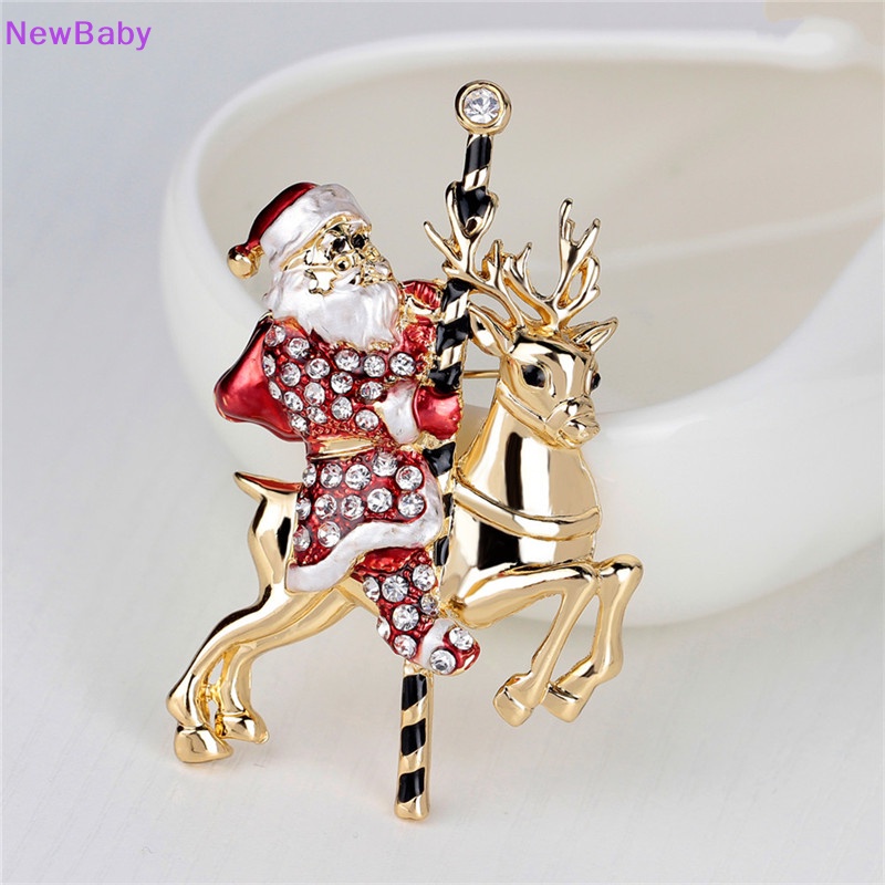 Newbaby 1pc Indah Santa Claus Rusa Berlian Imitasi Hadiah Natal Bros Pin Kerah Korsase 1pc Fashion Santa Claus Rusa Berlian Imitasi Hadiah Natal Bros Pin Kerah Korsase 1pc S Baru