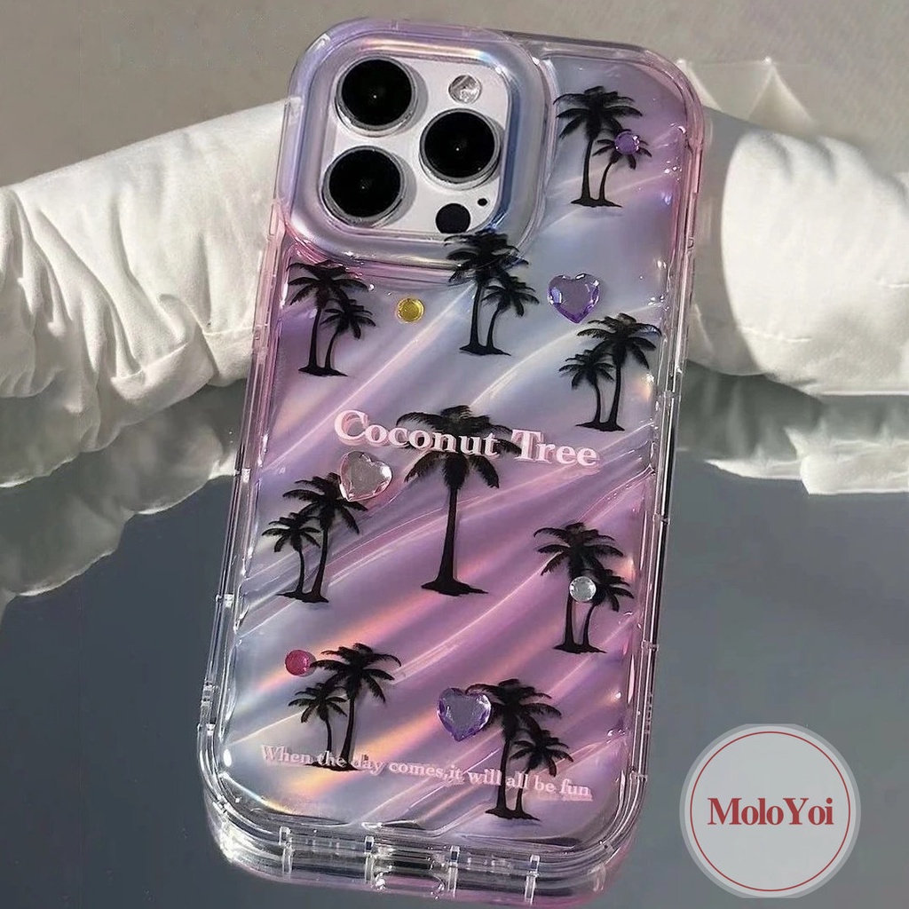 IPHONE Casing Pohon Kelapa Fantasi Korgasi Stereo Kreatif 3D Kompatibel Untuk Iphone7 8 6S 6plus11 14 13 12 Pro MAX 7Plus XR XS X MAX SE 2020love Heart Stars Kartu Laser Soft Cover