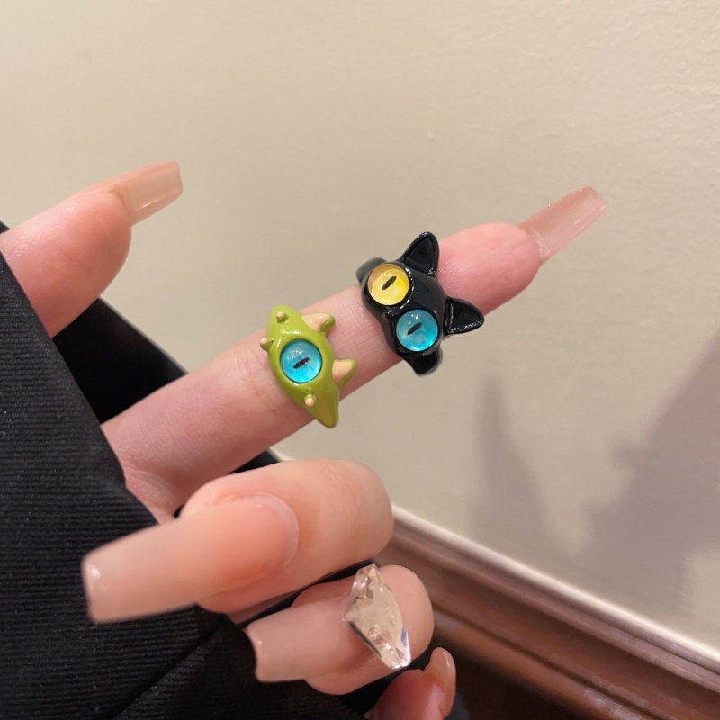 Baru Lucu Kartun Kucing Merah Muda Kelinci Evil Eye Opening Rings Wanita Gadis Harajuku Warna-Warni Monster Devil Eyes Jari Cincin Perhiasan