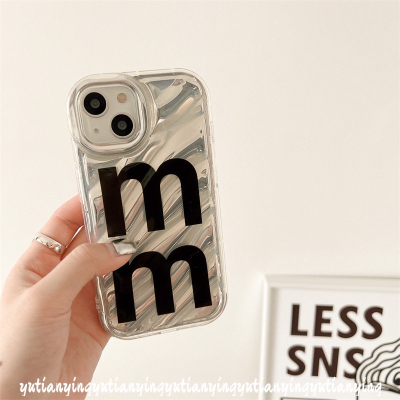 Simple Huruf M 3D Stereo Bergelombang Dengan Casing Stiker Hati Berlian Kompatibel Untuk IPhone XR X XS Max 7Plus 6 7 6s8 Plus 11 13 12 14 Pro Max SE 2020 Pink Pita Busur Soft Cover