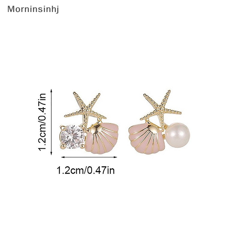 Mornin 1pasang Paduan Asimetris Sederhana Bintang Laut Ear Studs Zircon Pearl Earrings id