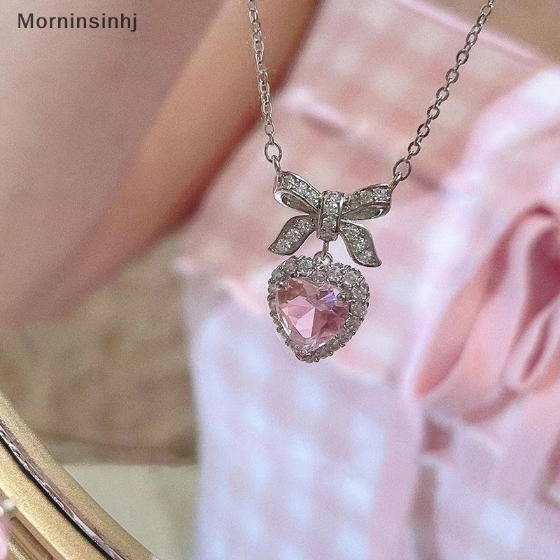 Mornin Fashion Pink Ikatan Simpul Hati Zirkon Kalung Pesona Aesthetic Klavikula Rantai Kalung Untuk Wanita Valenes Hari Hadiah Pesta Perhiasan id