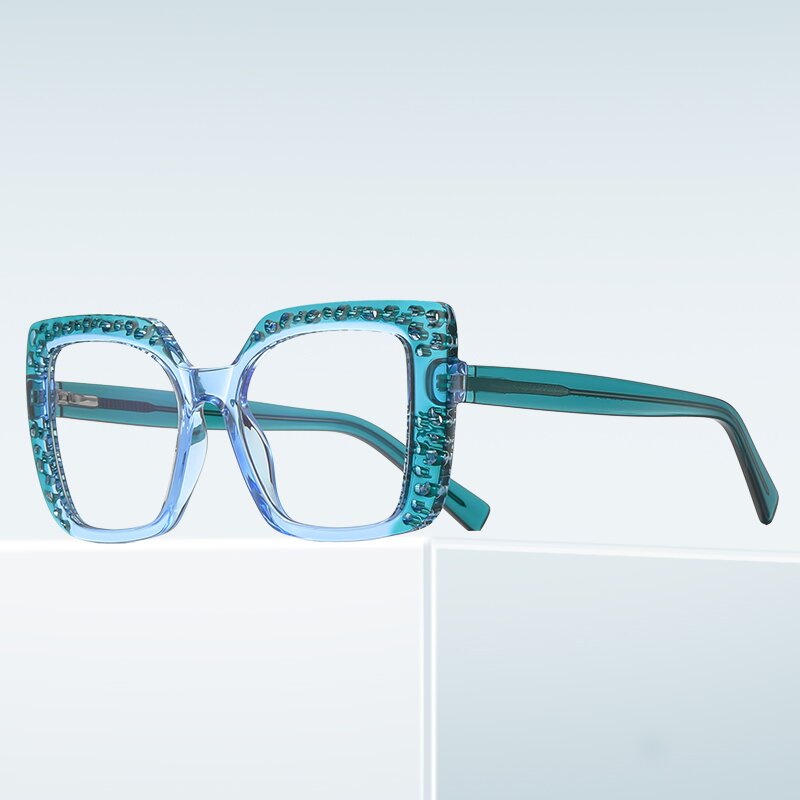 (YUZHU) Original Design Berongga Stereoskopik Kacamata Optik Mode Barat Oversized Frame TR Anti Blue Light Eyeglasses