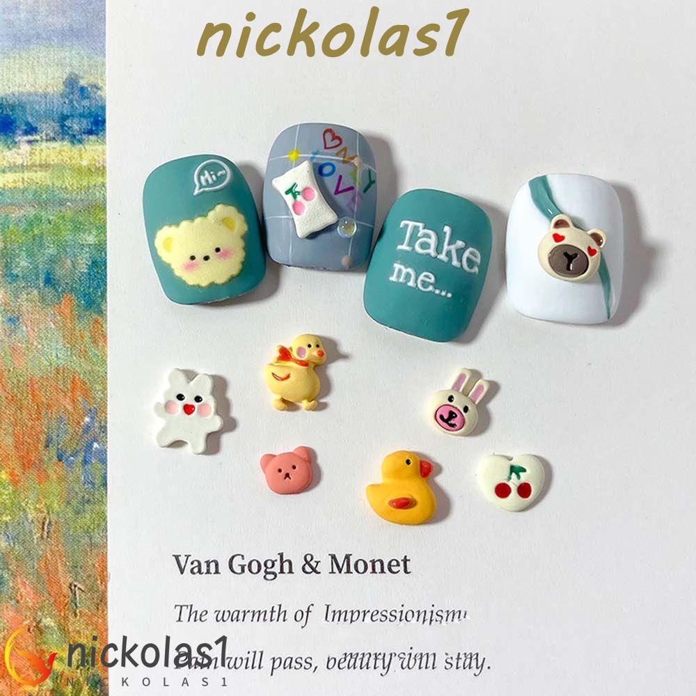 Nickolas1 Seri Hewan Dekorasi Kuku Kartun Paduan Bebek Kuning Kecil Permen Cherry Bear Jepang DIY Nail Art Aksesoris