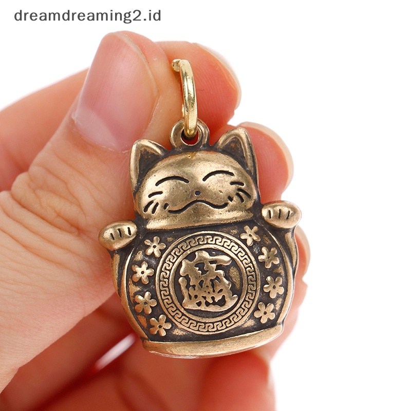 (drea) Tembaga Murni Kucing Beruntung Gantungan Kunci DIY Perhiasan Aksesoris Gantung Keyring Pendant //