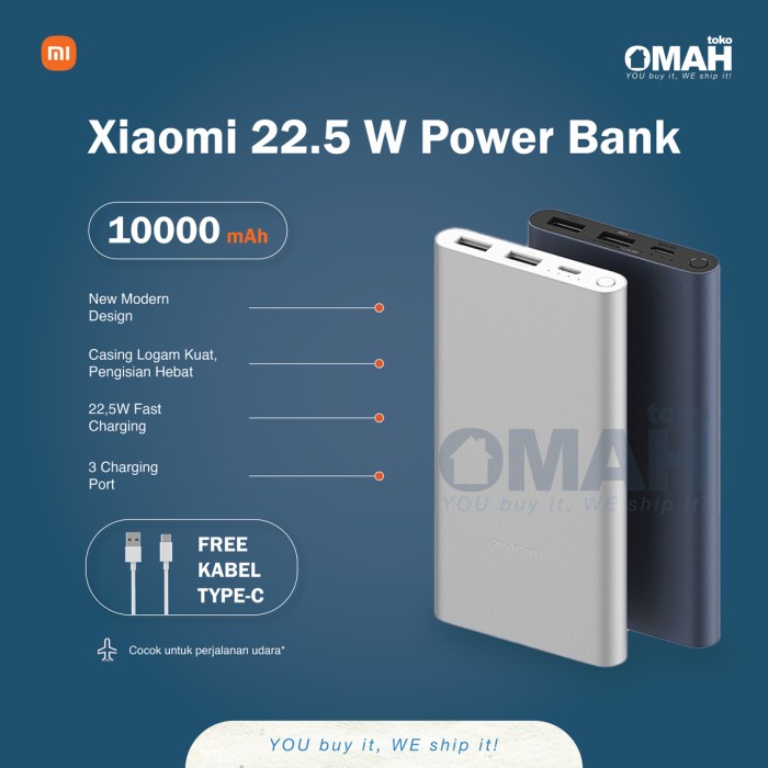 Xiaomi 22.5W Power Bank 10000 mAh Support Output USB-A dan USB-C Powerbank Original Garansi Resmi Aman di Pesawat Cocok Untuk Iphone Samsung Xiaomi