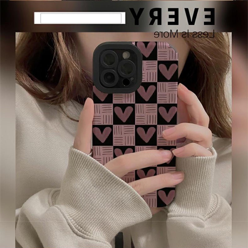 All New Checkered Pink Heart Leather Soft Case IPhone 7 Plus 8 Plus X XS XR XS Max 11 13 12 14 PRO Max 14 Plus SE Mini Phone Case Girl Girl Women's Fashion Pretty Case