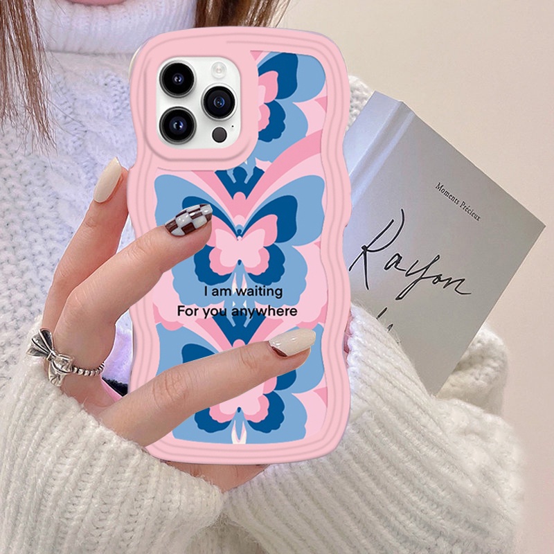 Soft Case VIVO Y02 Y16 V25E V27E Y22S Y35 Y01 Y21T Y21S Y33S Y12 Y15 Y17 Y11 Y12S Y12A Y15S Y15A Y20S Y91C Y19 Y30 Y50 Sarung Telepon TPU Tepi Gelombang Kupu-Kupu Warna-Warni