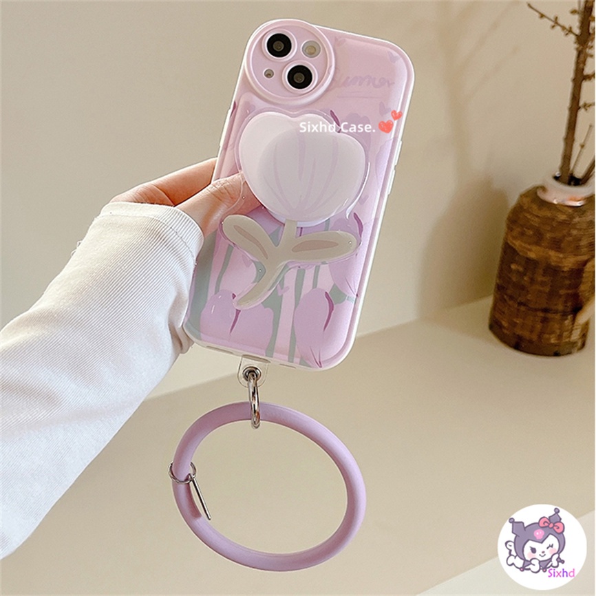 Redmi 12C 10C 10A 9T 9C Note12 11s 11 10 9 8Pro10 9A 9 Xiaomi 12Lite 11Lite 11T 10T Poco M3 M4 F3 X4 X3Pro NFC Ins Gentle Purple Tulip Phone Case +Ring +Bracket Soft Cover