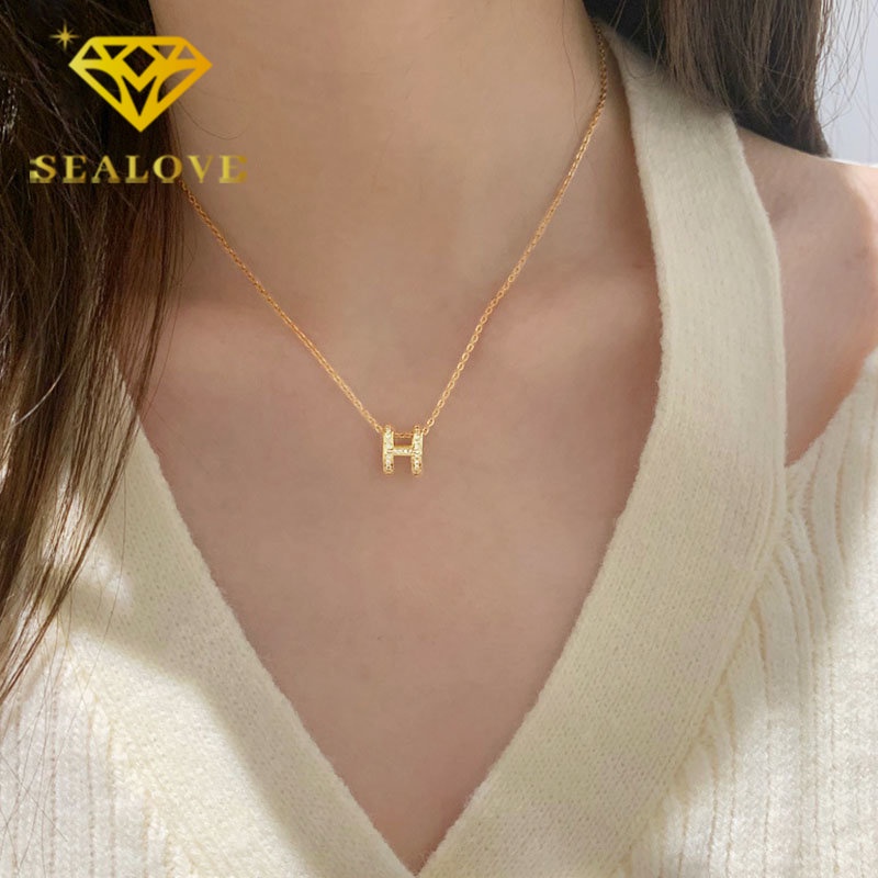 Kalung Titanium Huruf Wanita Anti Karat Berlian Emas 18K Aesthetic Simple Fashion Aksesoris Perhiasan