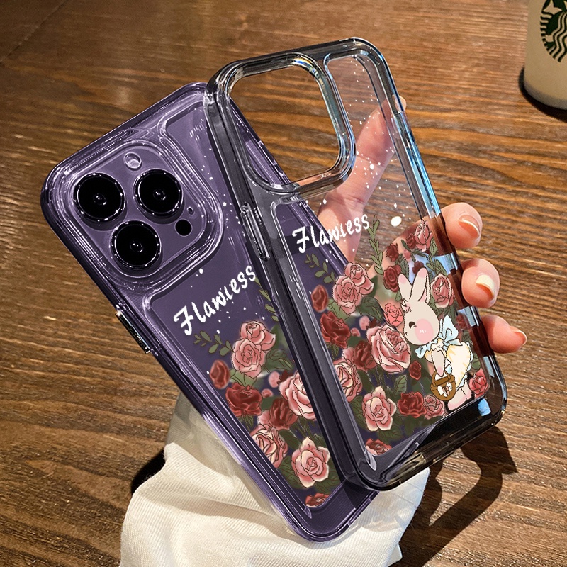 Casing Kelinci Lucu Bunga Untuk IPhone Kompatibel6 7 8 6Plus 7Plus 8Plus 11 14 Pro Max X XS XR 11 12 13 14 Pro Max SE 2020 2022 Plating Electroplated Buttons Shockproof Cover