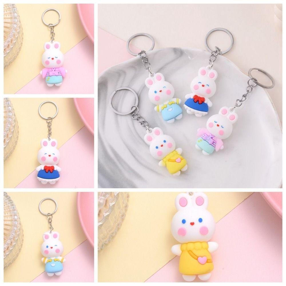 Lanfy Gantungan Kunci Kelinci Lucu Multicolor Aksesoris Kunci Liontin PVC Lovely Rabbit Key Buckle Bunny Keychain Untuk Ornamen