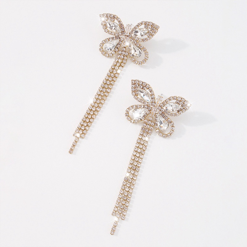 Anting Rantai Cakar Mewah Ringan Penuh Berlian Kupu-Kupu Anting Rumbai Temperamen Anting Desain Lady Serbaguna