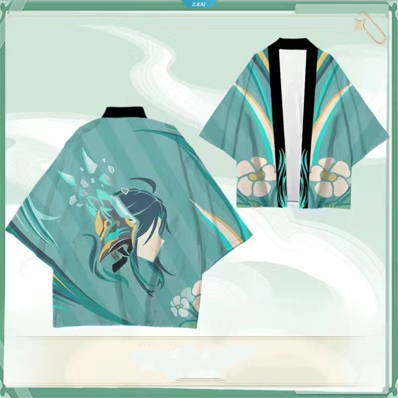 Game Anime Genshin Impact Hu Tao Venti Xiao Kamisato Ayaka Cosplay Kostum Selendang Jubah Mandi Dewasa Kimono Musim Panas Lapisan Pantai Ponco [ZK]