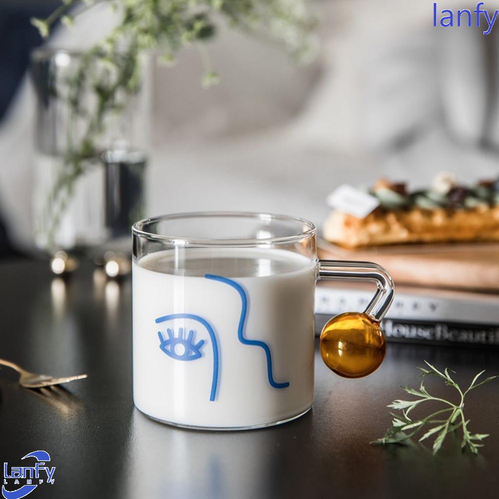 Lanfy Gelas Kaca 1pcs Fashion Transparan Dengan Pegangan Kreatif Untuk Teh,Kopi,Susu Perlengkapan Makan Drinkware