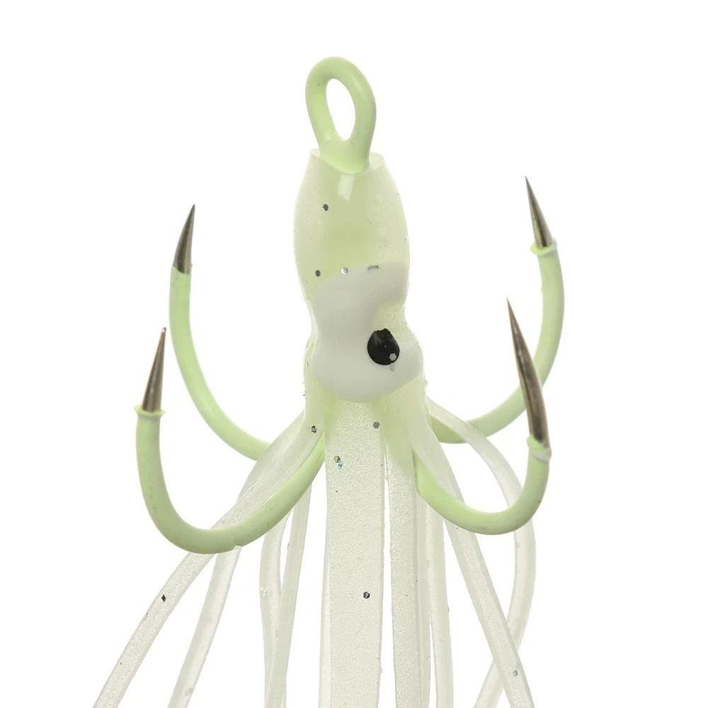 Lanfy Gurita Lures Sotong Memancing Aksesoris Cumi Pancing Kait Troli Umpan Glow in Dark 4kait Jigs Fishing Lures Untuk Memancing Umpan