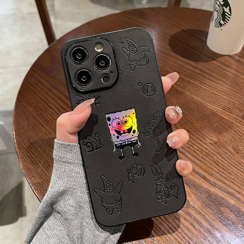 【Laser Gradient】So Cool high quality Funny Cute SpongeBob Hard Case for IPhone 7 8 Plus XR XS Max 11 12 13 14 Pro Max 14 Plus Women Girl Lovely Cartoon