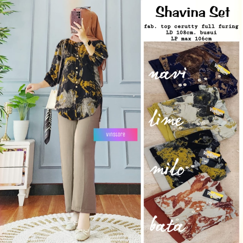 READY • SHAVINA SET Celana ORI VINSTORE | Ld108 Top ceruty