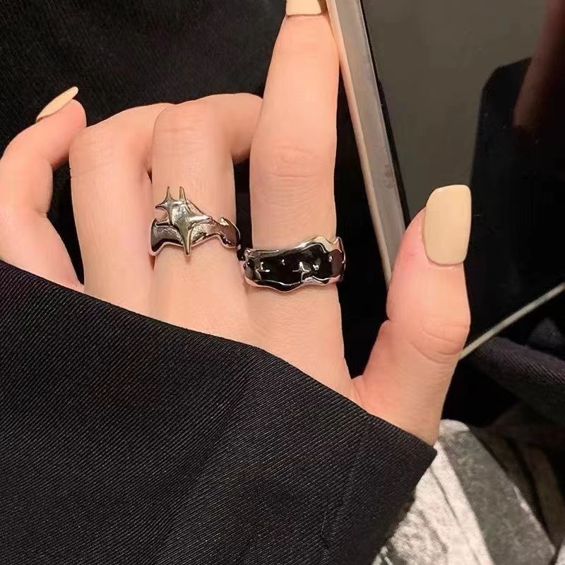 Trendy Punk Tidak Teratur Geometris Bintang Cincin Gothic Gelap Gaya Wanita Gadis Logam Starburst Pembukaan Yang Dapat Disesuaikan Jari Cincin Perhiasan