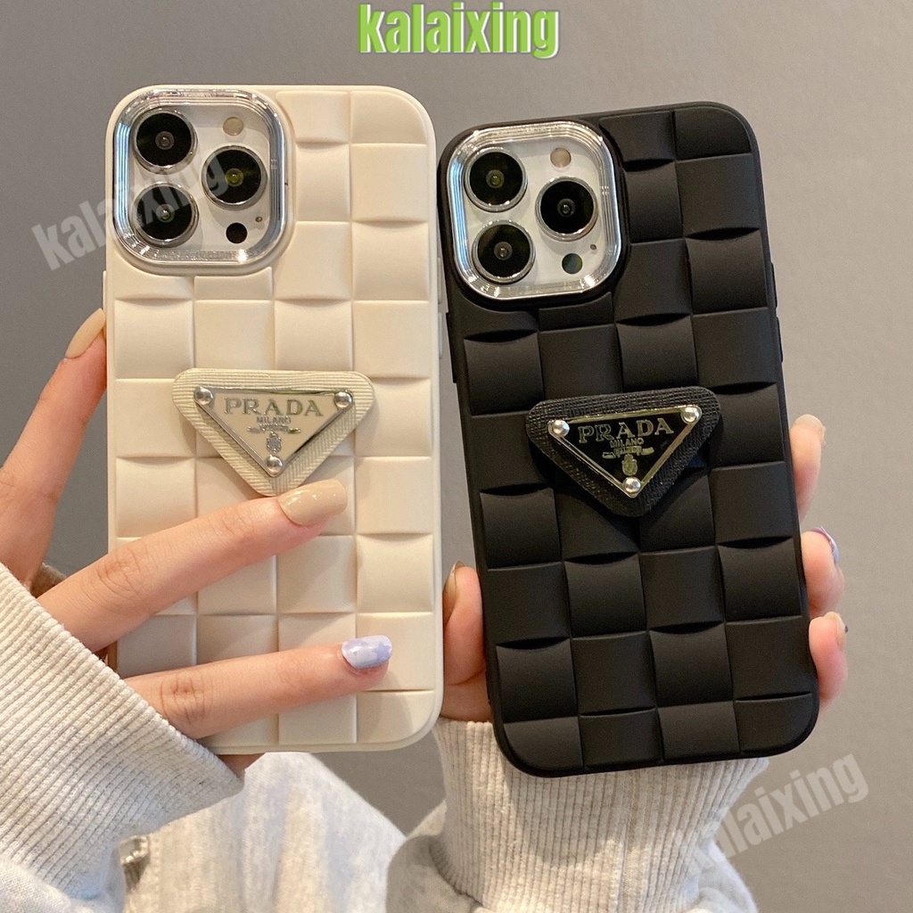 IPHONE Prada Fashion Soft Tpu Phone Case Electroplating 3D Motif Kotak Untuk Iphone14 Pro Max14 13 Pro Max Xr X Xs Max11 12 Pro