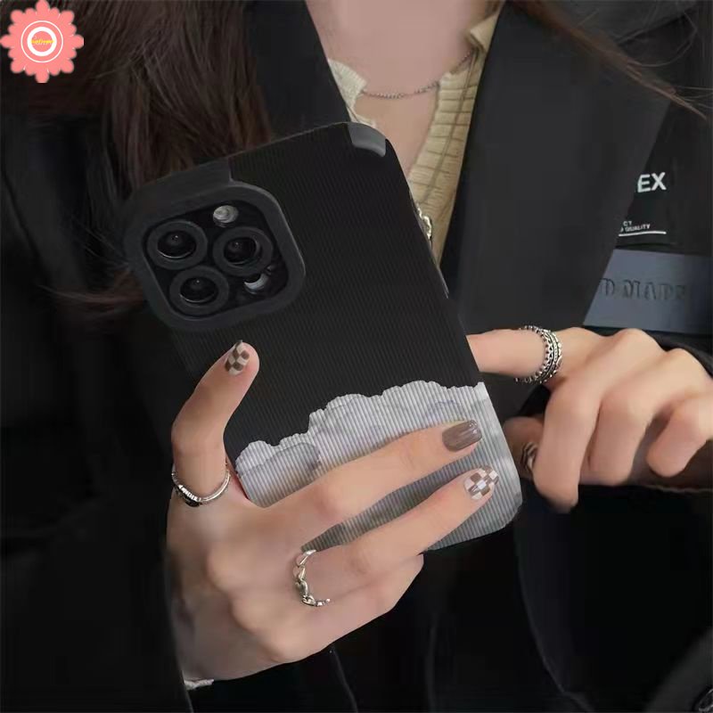 IPHONE Kreatif Lukisan Minyak Marmer Shockproof Silicone Case Kompatibel Untuk Iphone11 Pro Max XR X XS Max 7Plus 11 12 13 14 Pro Max 7 8 Plus Mewah Tekstur Kulit Awan Ponsel Cover