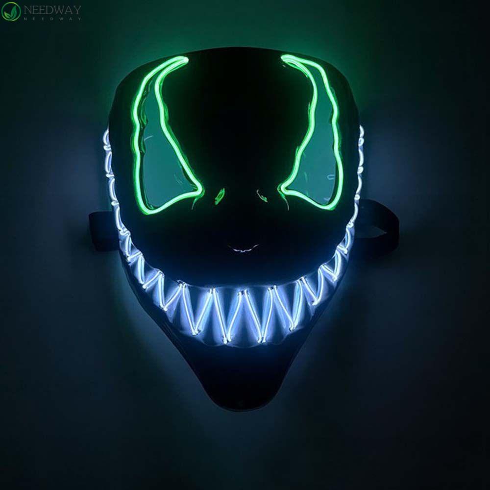 Needway Glowing Venom Mask Lampu LED Plastik Multicolour Party Props Luminous Mask Neon LED Mask Topeng Halloween Topeng Pesta Full Face Props