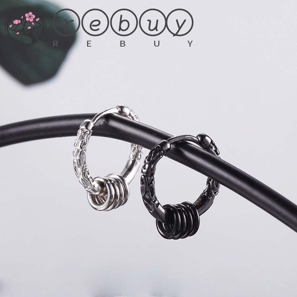 Rebuy Pria Anting Tidak Teratur Geometris Punk Tembaga Unisex Bulat Cincin Liontin Stud Earrings