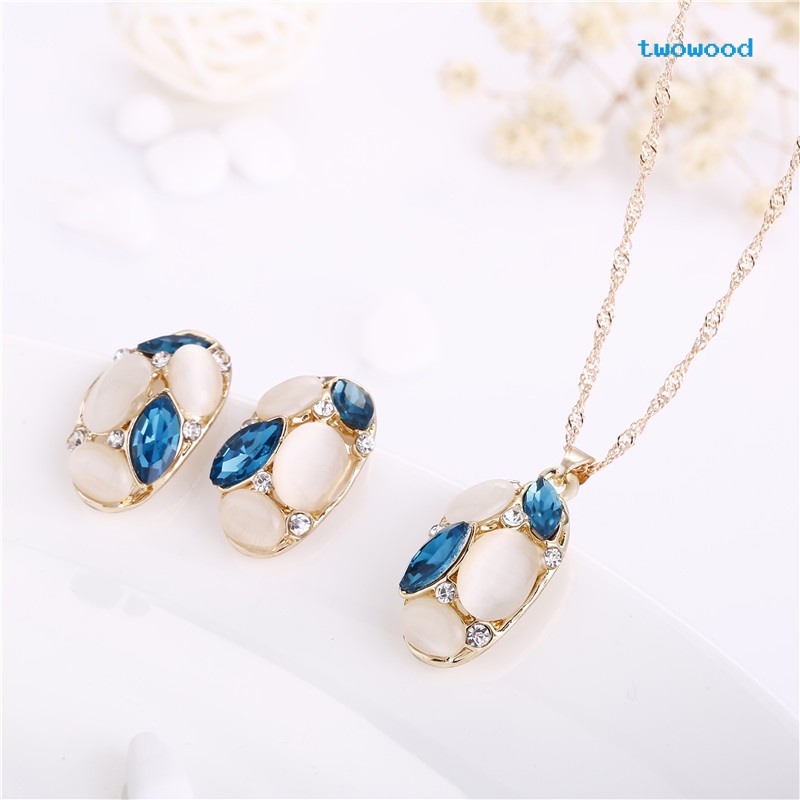 Twowood Kalung, Anting, Set, Perhiasan Opal Set, Oval