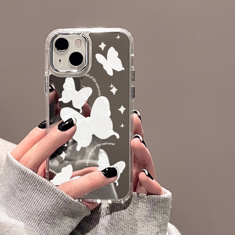 IPHONE Fantasy Casing Ponsel Cermin Kupu-Kupu Kompatibel Untuk Iphone11 12 13 14 12Pro 13Pro 14Pro Pro Max XR X XS Max Electroplating Tombol Perlindungan Mirror Cover