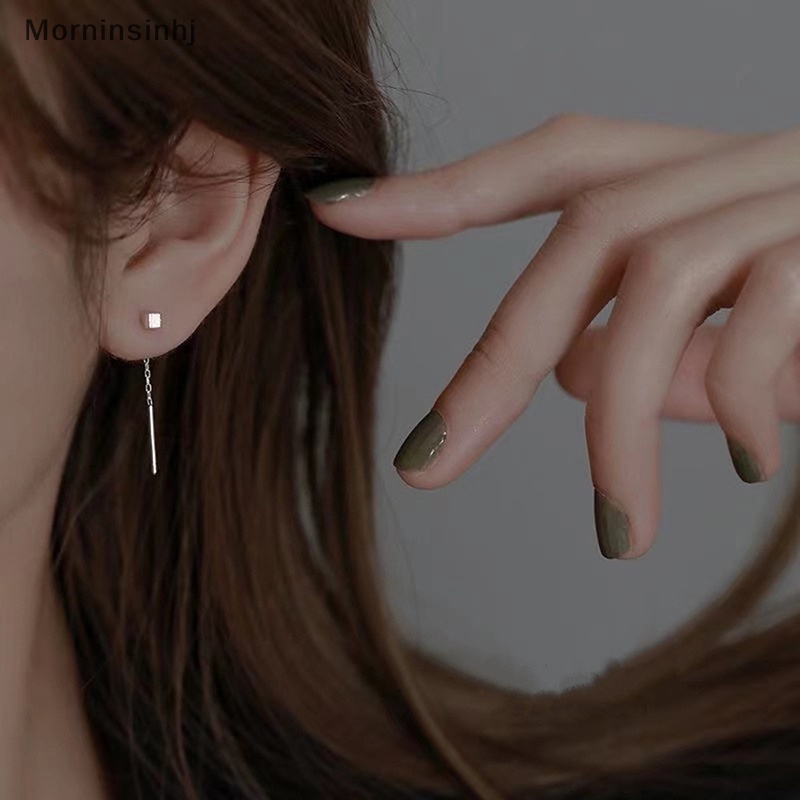 Mornin Gaya Sederhana Rantai Kotak Rumbai Drop Anting Untuk Wanita Panjang Menjuntai Earring Line Aksesoris Tipis Mini Perhiasan Telinga Trendi id