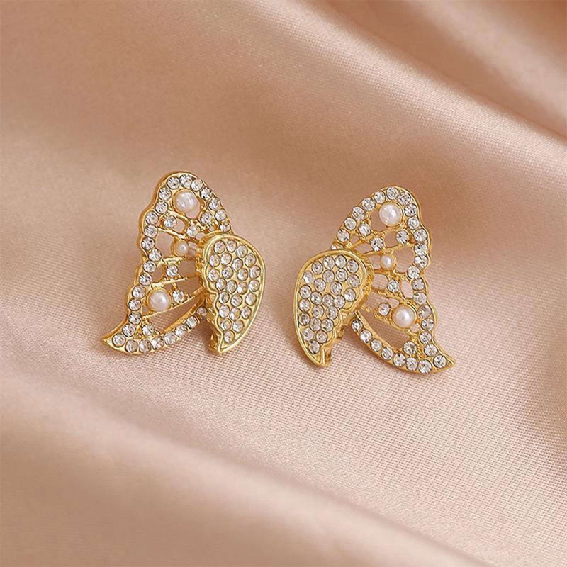 Baru Korea INS Indah Mosaik Zirkon Mutiara Kupu-Kupu Pejantan Anting Cahaya Mewah Temperamen Anting Fashion