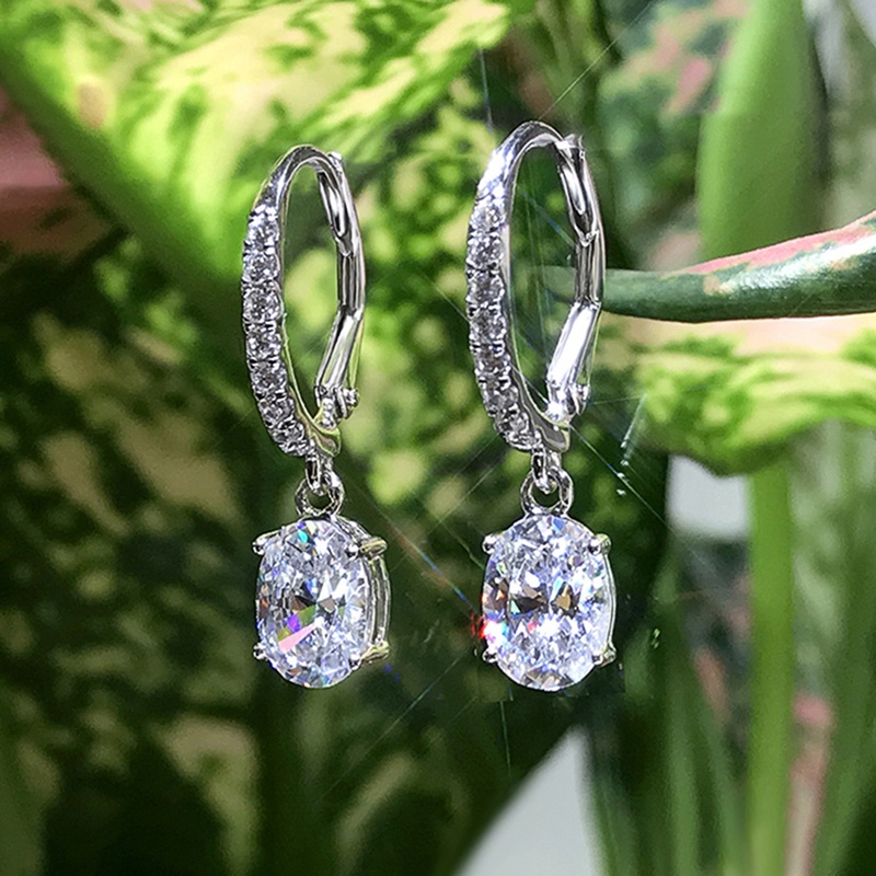 Mewah Warna Perak Bridal Wedding Drop Earring Mempesona Bulat Cubic Zirconia Elegan Aksesoris Statement Menjuntai Earrings Untuk Wanita