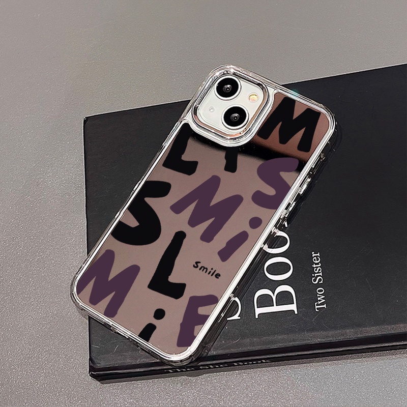 IPHONE Smile Words Mirror Phone Case Kompatibel Untuk Iphone11 12 13 14 12Pro 13Pro 14Pro Pro Max XR X XS Max Electroplating Tombol Perlindungan Mirror Cover