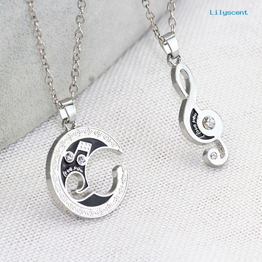 [LS]2 Pcs Moon Musical Note Pendant Kalung Pasangan Pecinta Hadiah Hari Valentine