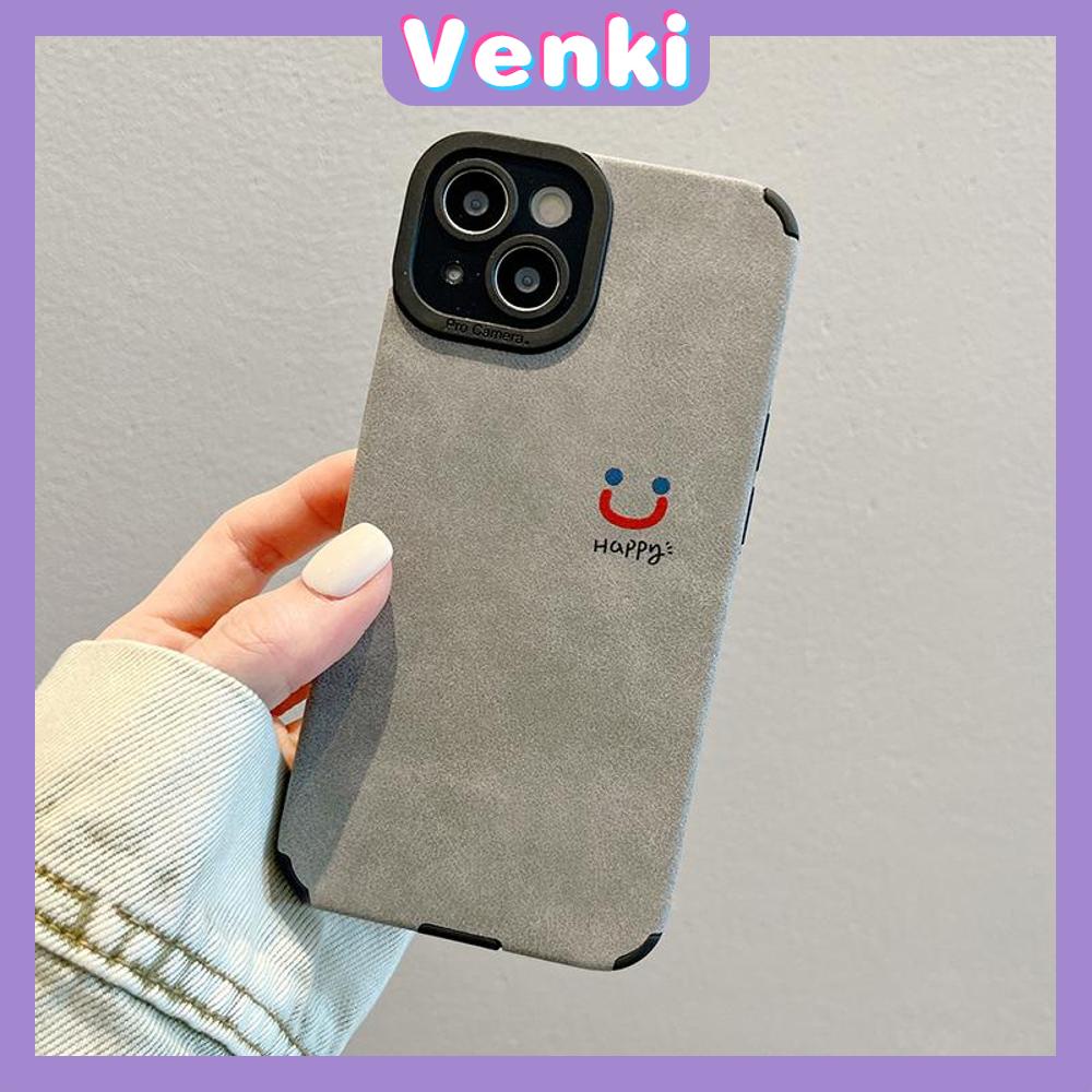 VENKI - Untuk iPhone 11 Case Leather Pupil Suede Case Soft Shockproof Phone Case Camera Protection Gray Simple Smile Kompatibel dengan iPhone 14 13 Pro max 12 Pro max xr xs 7Plus 8Plus