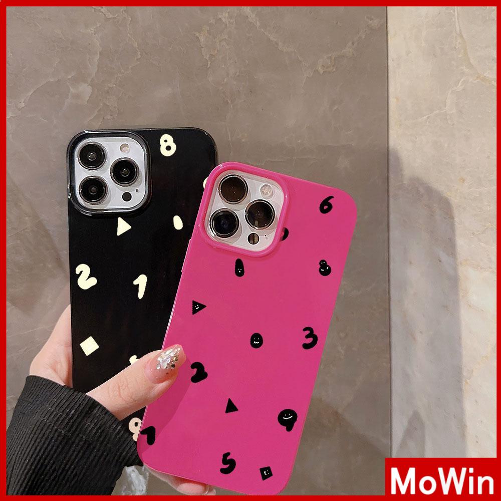 Case iPhone 14 Pro max iPhone Case Hitam Glossy TPU Lembut Tahan Guncangan Perlindungan Kamera Merah Muda Hitam Digital Sederhana Kompatibel dengan iPhone 13 Pro max 12 Pro Max 11 xr xs max 7Plus 8Plus