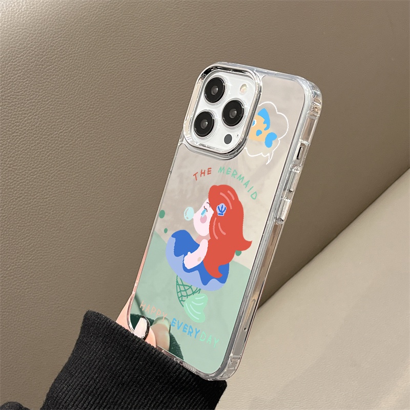 IPHONE Mermaid Mirror Phone Case Kompatibel Untuk Iphone11 12 13 14 12Pro 13Pro 14Pro Pro Max XR X XS Max Electroplating Tombol Perlindungan Mirror Cover