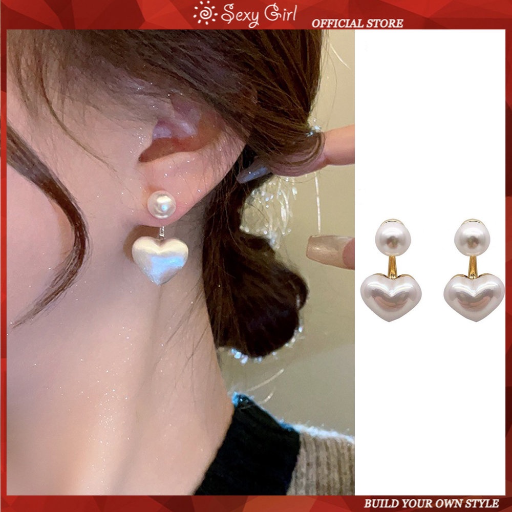 S925 Silver Needle Earring for Women Girls Korean Simple Pearl Love Stud Earrings Fashion Jewelry Accessories Sexy Girl Jewelry