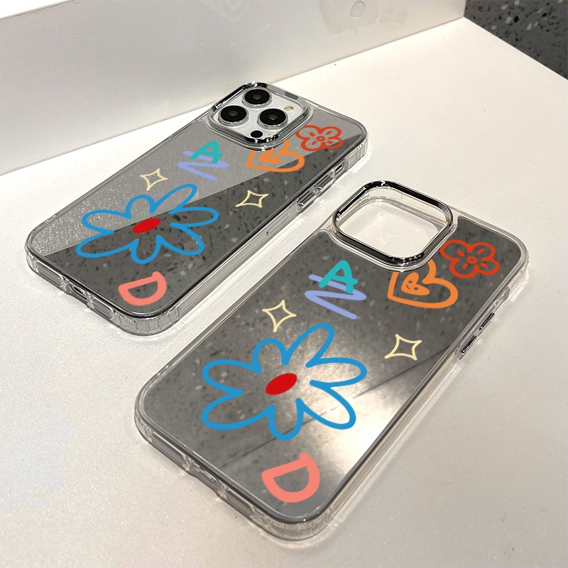 IPHONE Casing Ponsel Cermin Graffiti Kompatibel Untuk Iphone11 12 13 14 12Pro 13Pro 14Pro Pro Max XR X XS Max Electroplating Tombol Perlindungan Mirror Cover